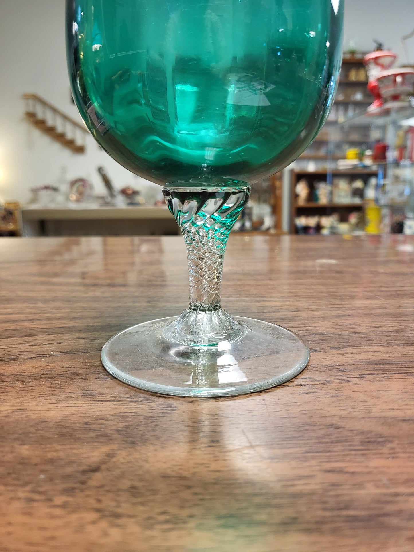 Vintage Empoli Emerald Green Champagne Flute | 11" Mid-Century Modern Italian Art Glass Toasting Glass | Twisted Stem Stemware