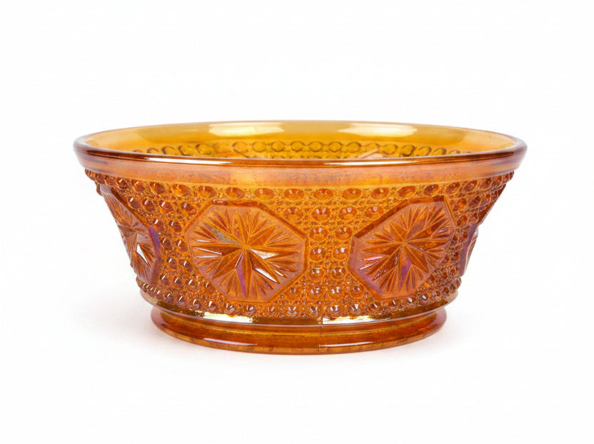 Antique Imperial Glass "Star Medallion" Amelia Marigold Carnival Glass Bowl