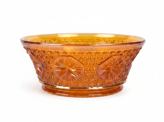 Antique Imperial Glass "Star Medallion" Amelia Marigold Carnival Glass Bowl