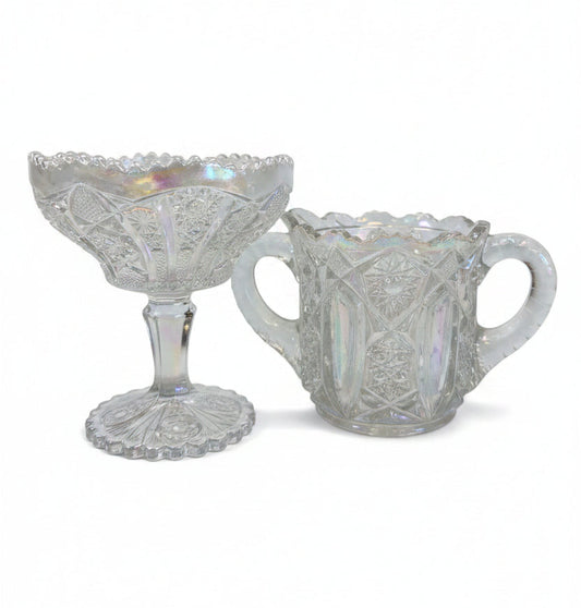 Antique Imperial Glass Mogul Star File 2pc Set Sugar Bowl & Pedestal Compote 612 EAPG