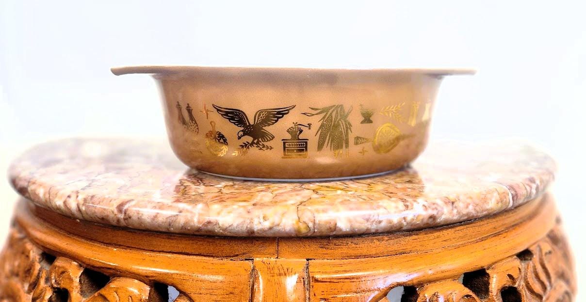 Vintage Pyrex "Early American" pattern oval casserole dish #043