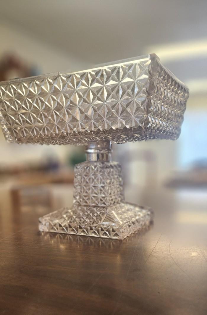 EAPG Diamond Cut Compote Square