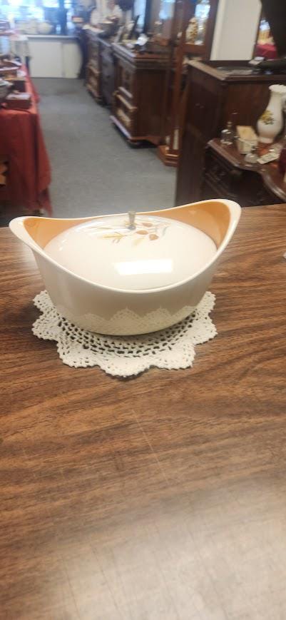 Vintage Taylor Smith Ironstone Soup Tureen, Mid Century White & Rust