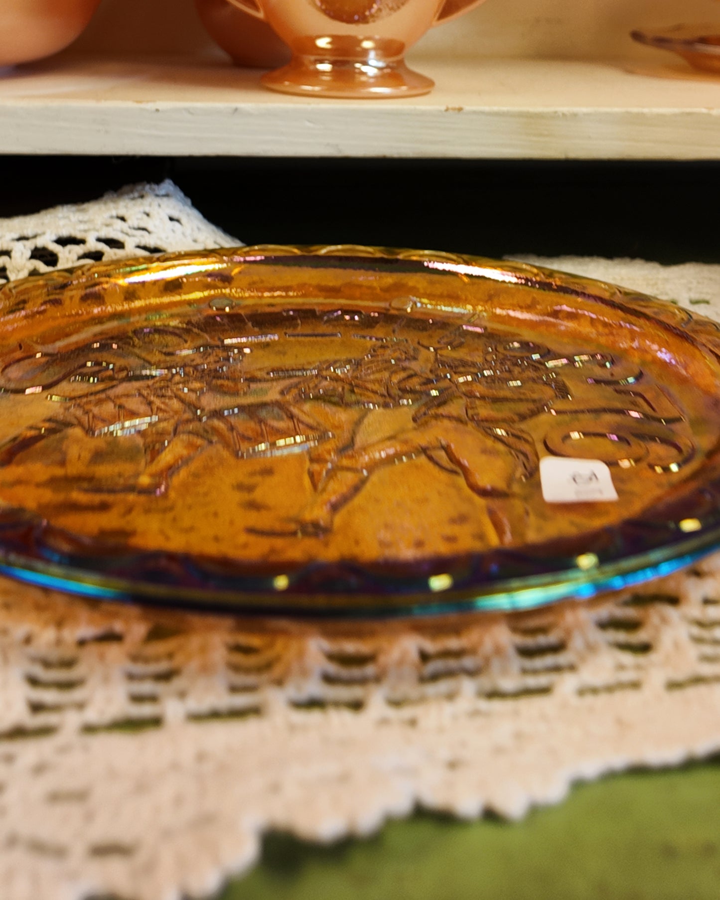 Vintage 1976 Indiana Glass "Spirit of '76" Marigold Carnival Glass Bicentennial Plate [INDEX: 1.2.6]