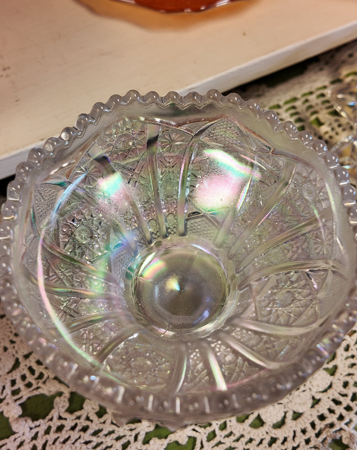 Antique Imperial Glass Mogul Star File 2pc Set Sugar Bowl & Pedestal Compote 612 EAPG