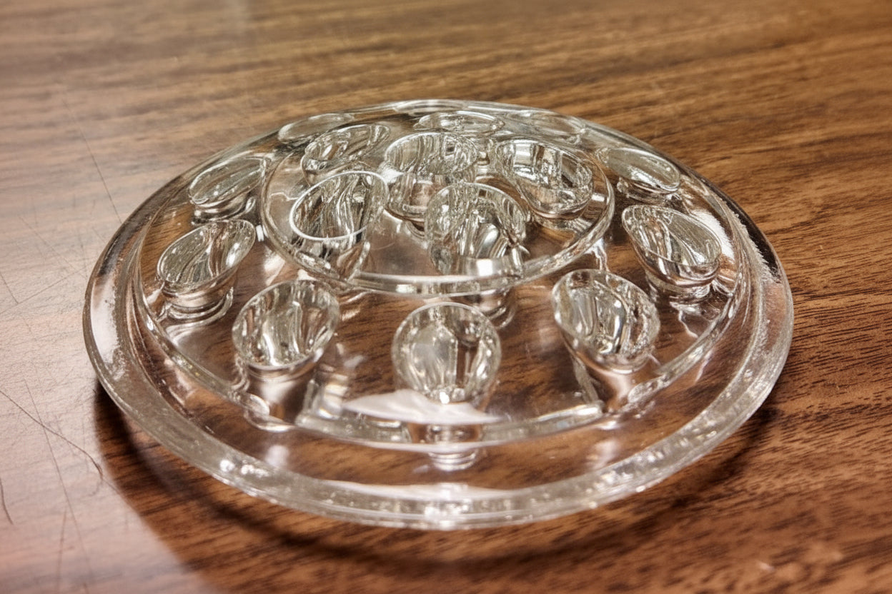 Vintage Clear Glass Flower Frog 16 Hole Floral Stem Holder Arranger, Heavy Domed Pressed Glass Centerpiece Vase Insert, Mid-Century Floral Craft Tool 5"