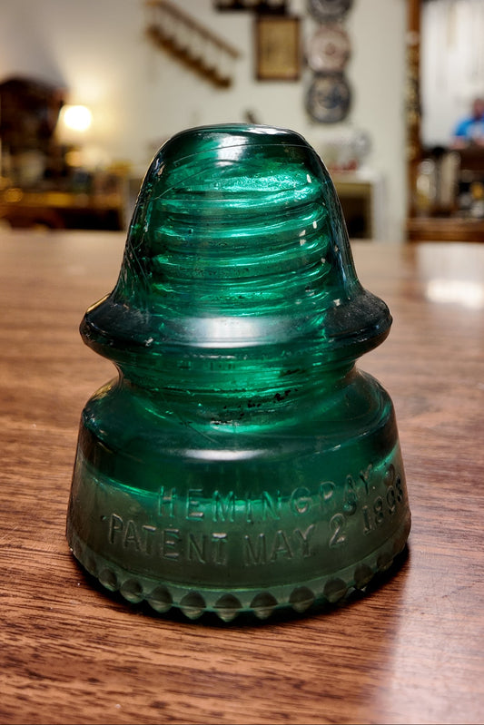 Antique Hemingray No 19 Glass Insulator Dark Green Emerald Patent May 2 1893, CD 162 Telegraph Telephone Electric Pole Glass, Industrial Decor Paperweight
