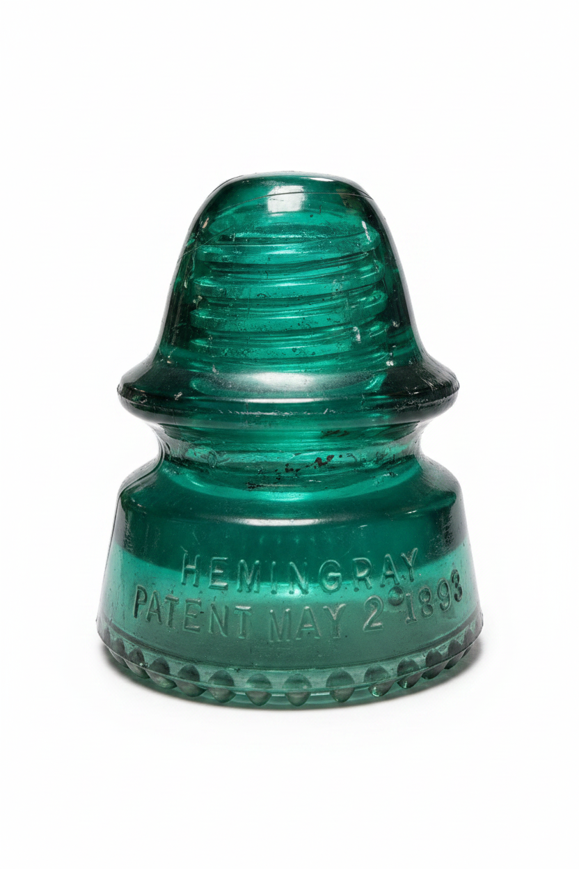 Antique Hemingray No 19 Glass Insulator Dark Green Emerald Patent May 2 1893, CD 162 Telegraph Telephone Electric Pole Glass, Industrial Decor Paperweight
