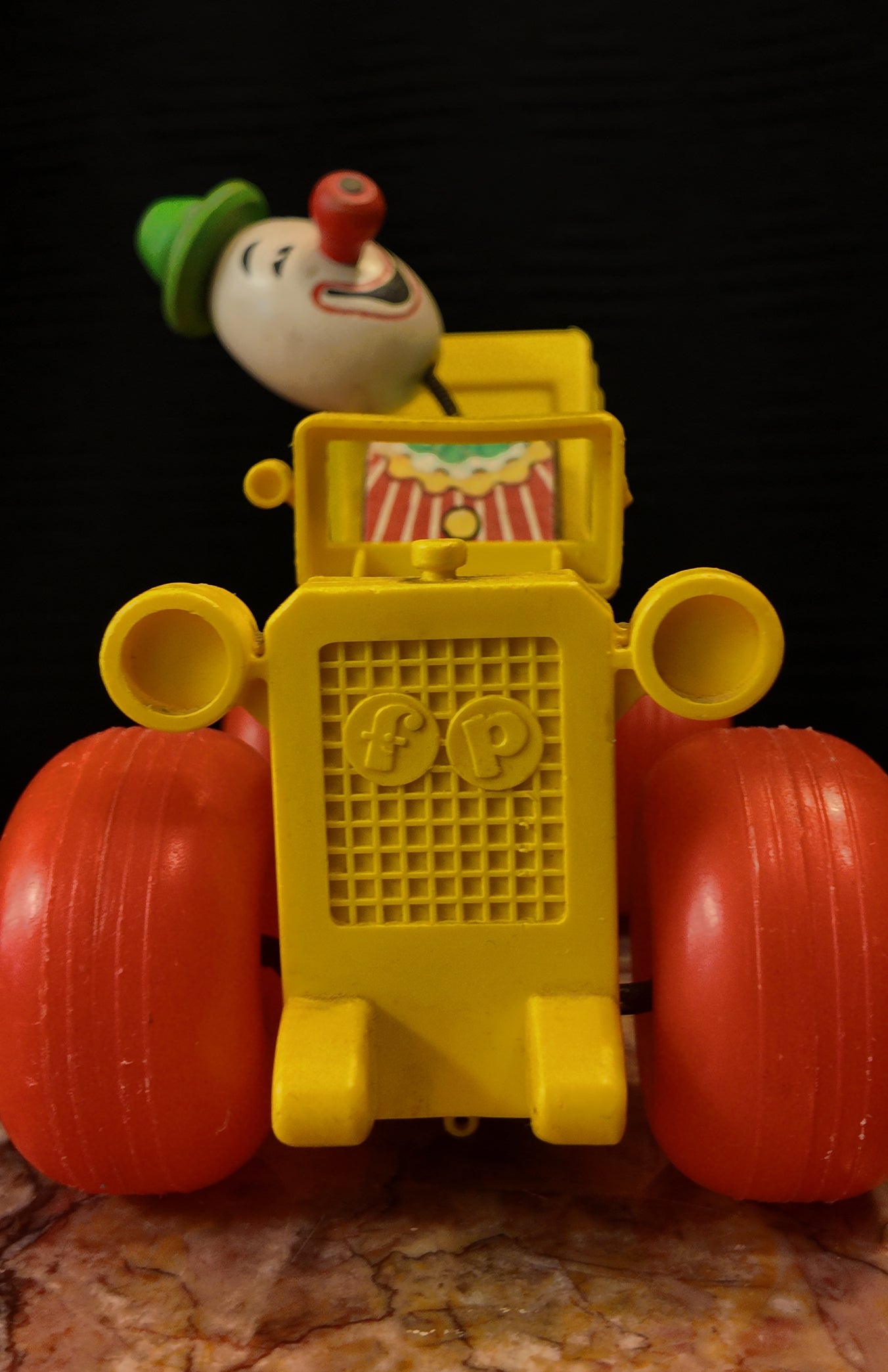 Vintage 1965 Fisher Price Jolly Jalopy Clown Pull Toy 724 Wooden Vehicle WORKS