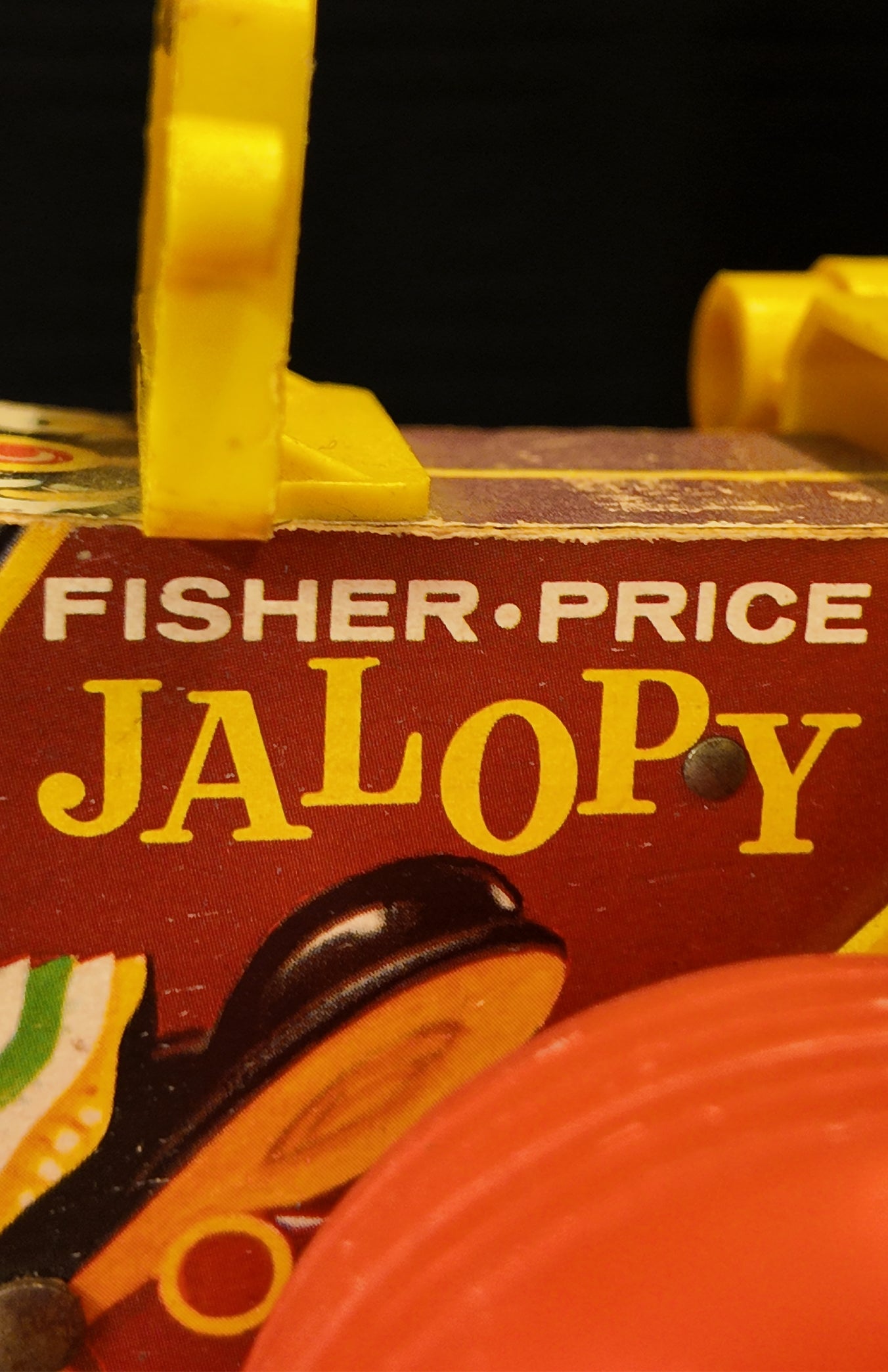 Vintage 1965 Fisher Price Jolly Jalopy Clown Pull Toy 724 Wooden Vehicle WORKS