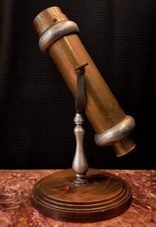 Vintage Italian Brass & Pewter Tabletop Parlor Kaleidoscope on Wood Base Mid-Century