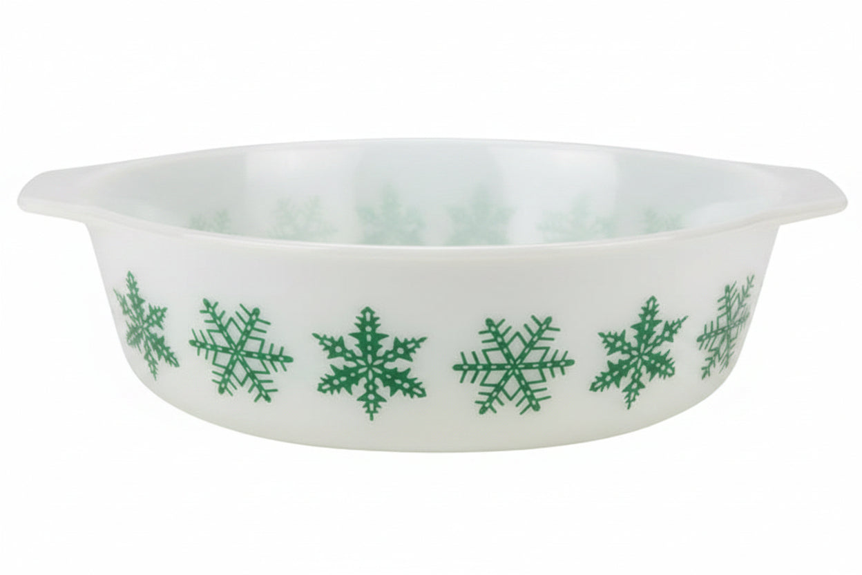 Vintage Pyrex Snowflake 045 Oval Casserole Dish 2.5 Qt White Turquoise 1950s No Lid
