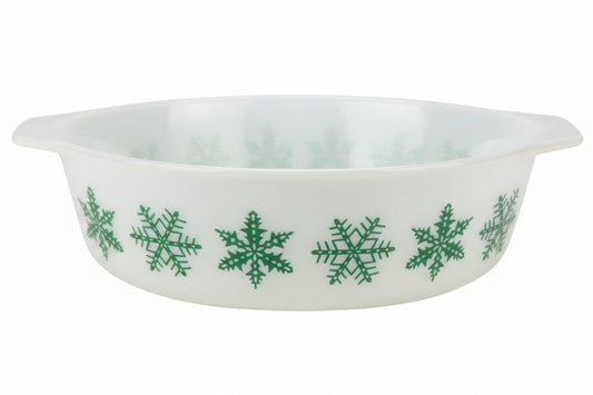Vintage Pyrex Snowflake 045 Oval Casserole Dish 2.5 Qt White Turquoise 1950s No Lid