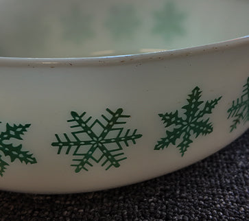 Vintage Pyrex Snowflake 045 Oval Casserole Dish 2.5 Qt White Turquoise 1950s No Lid