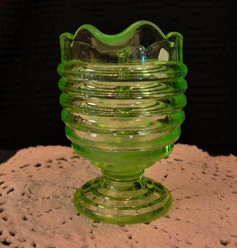 Vintage Anchor Hocking Circle Green Depression Glass Creamer Pitcher Uranium Glass Glows 1930s