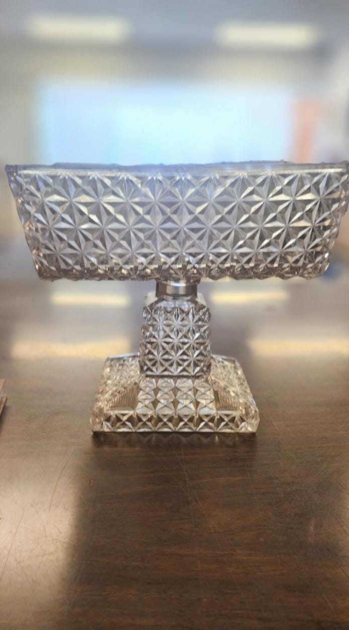 EAPG Diamond Cut Compote Square
