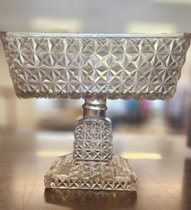 EAPG Diamond Cut Compote Square