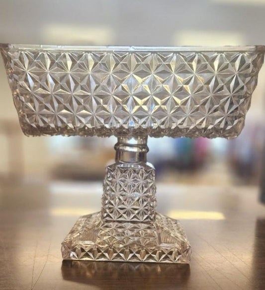 EAPG Diamond Cut Compote Square