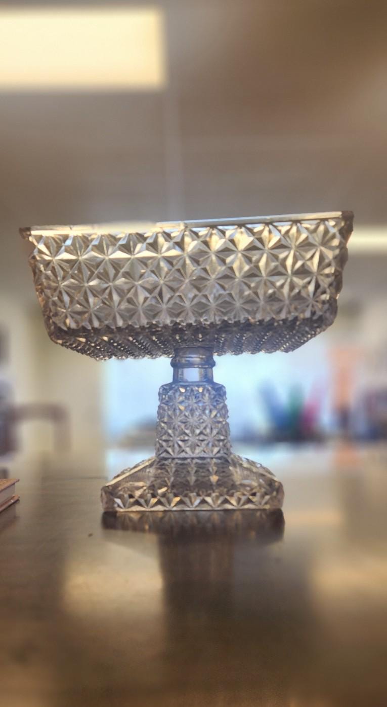 EAPG Diamond Cut Compote Square