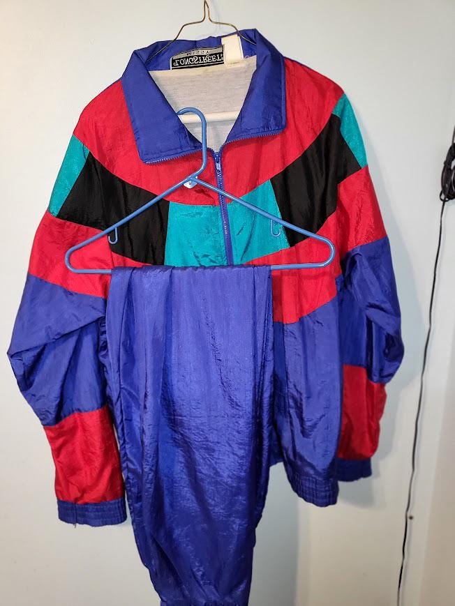 Vintage Retro Windbreaker & Pant Track Set - Longstreet Missy's Color Block Tracksuit - Women's Medium