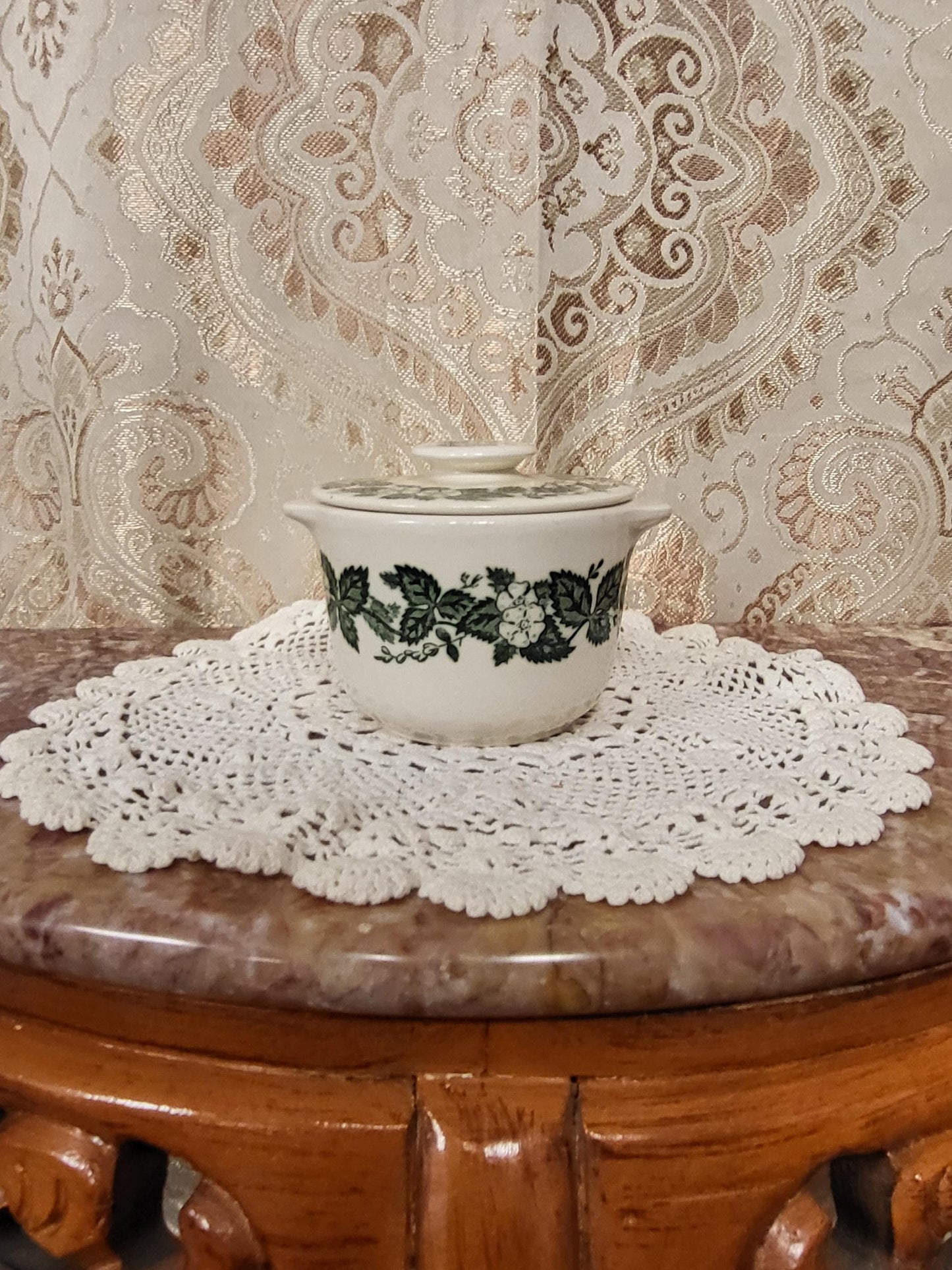Royal China Underglaze "Old English Green" Sugar bowl with lid