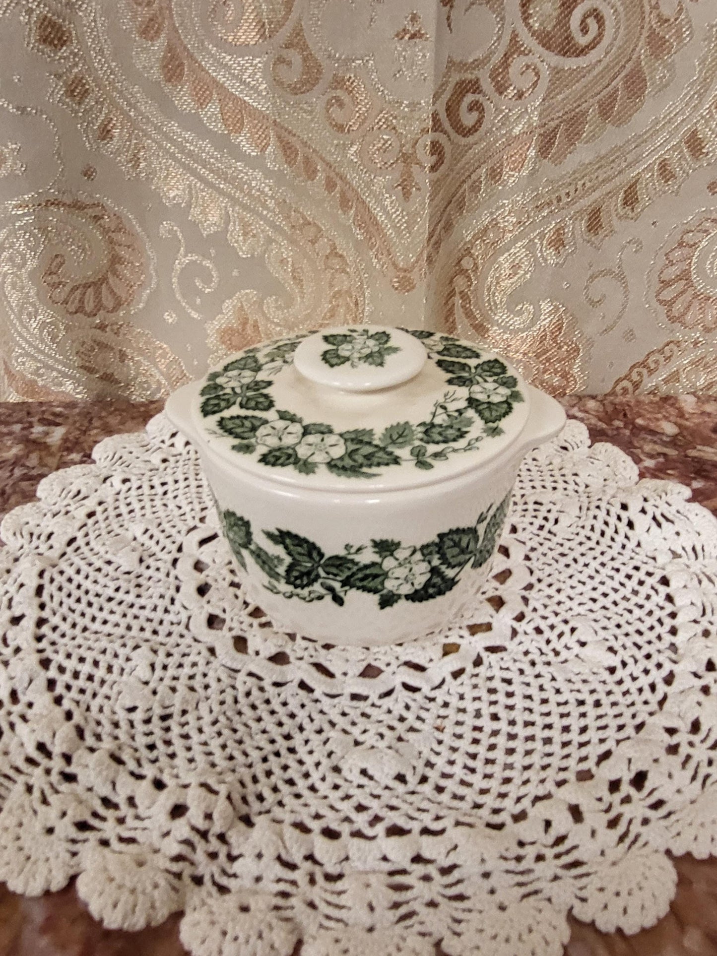 Royal China Underglaze "Old English Green" Sugar bowl with lid