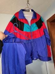Vintage Retro Windbreaker & Pant Track Set - Longstreet Missy's Color Block Tracksuit - Women's Medium