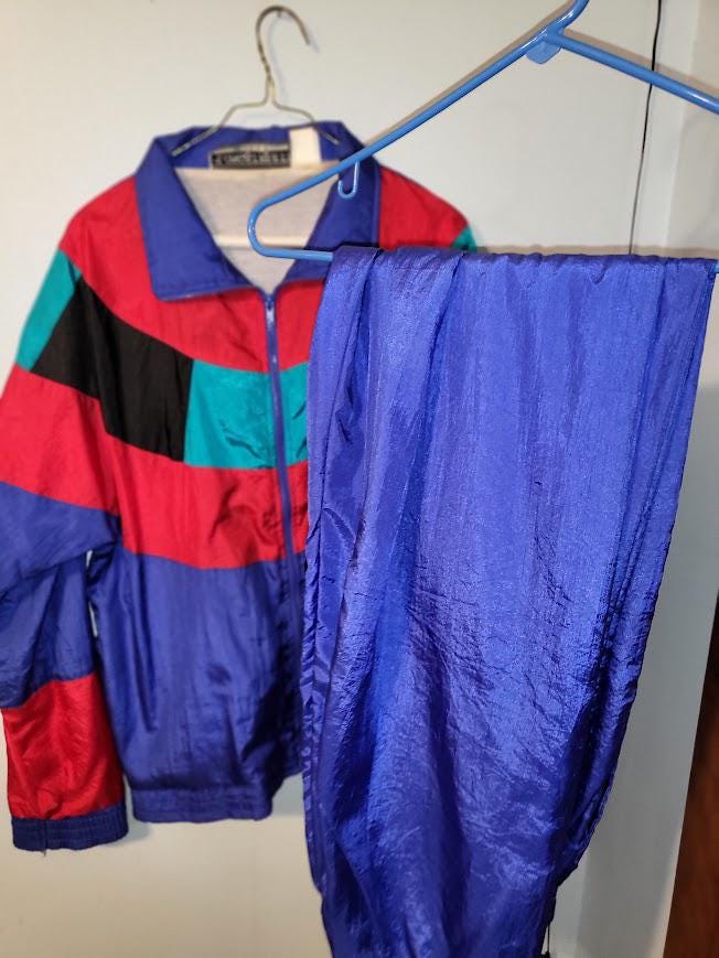 Vintage Retro Windbreaker & Pant Track Set - Longstreet Missy's Color Block Tracksuit - Women's Medium