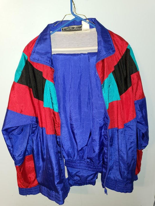 Vintage Retro Windbreaker & Pant Track Set - Longstreet Missy's Color Block Tracksuit - Women's Medium