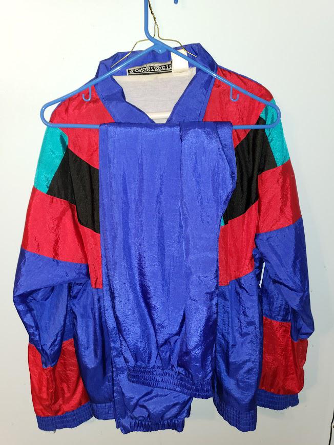 Vintage Retro Windbreaker & Pant Track Set - Longstreet Missy's Color Block Tracksuit - Women's Medium