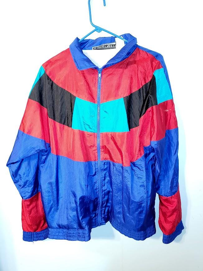 Vintage Retro Windbreaker & Pant Track Set - Longstreet Missy's Color Block Tracksuit - Women's Medium
